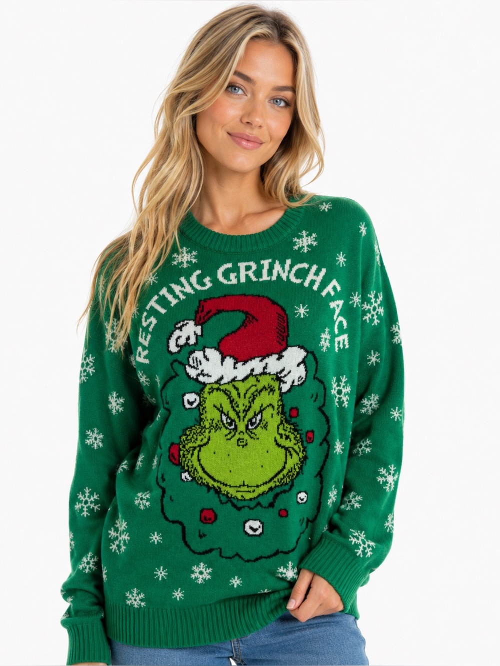 The Grinch Resting Grinch Face Christmas Ugly Sweater Green Medium Dr Seuss